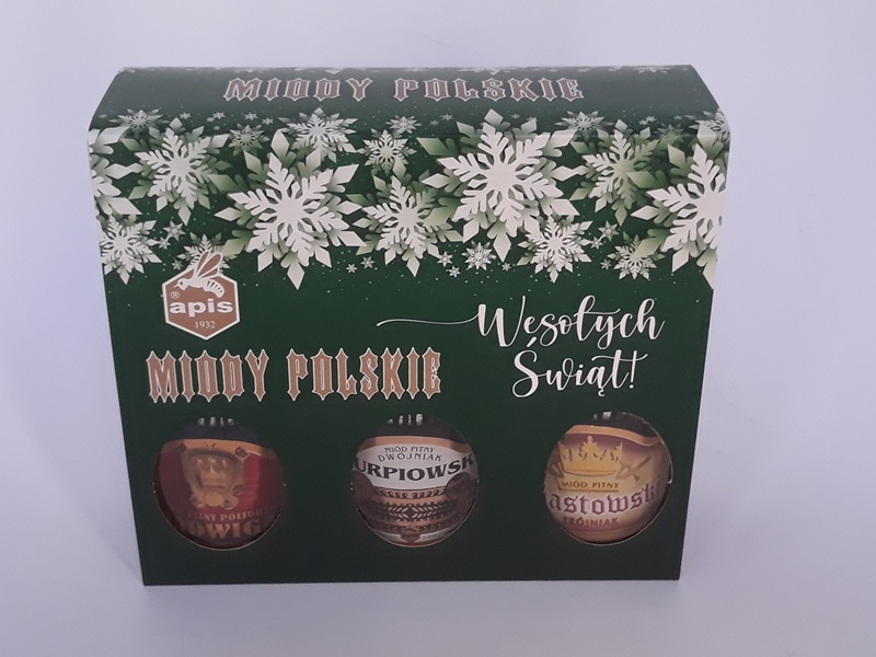 Apis: Miody polskie - Dárková krabička s 3 druhy medovin (vánoční verze)