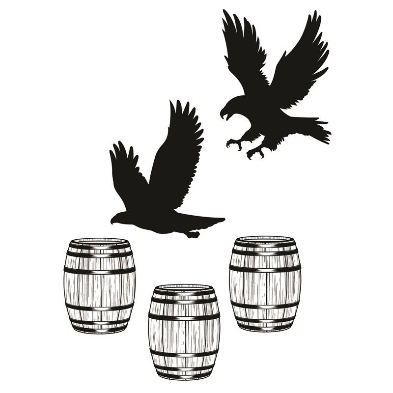 Three sips brewing logo with eagles and mead barrels